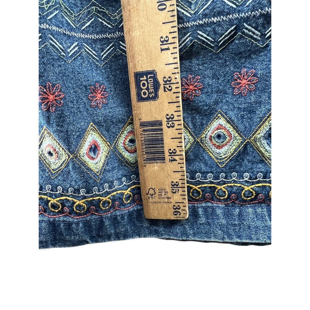 Vintage Embroidered Denim Midi Skirt Cottagecore Western Prairie M - Picture 6 of 8